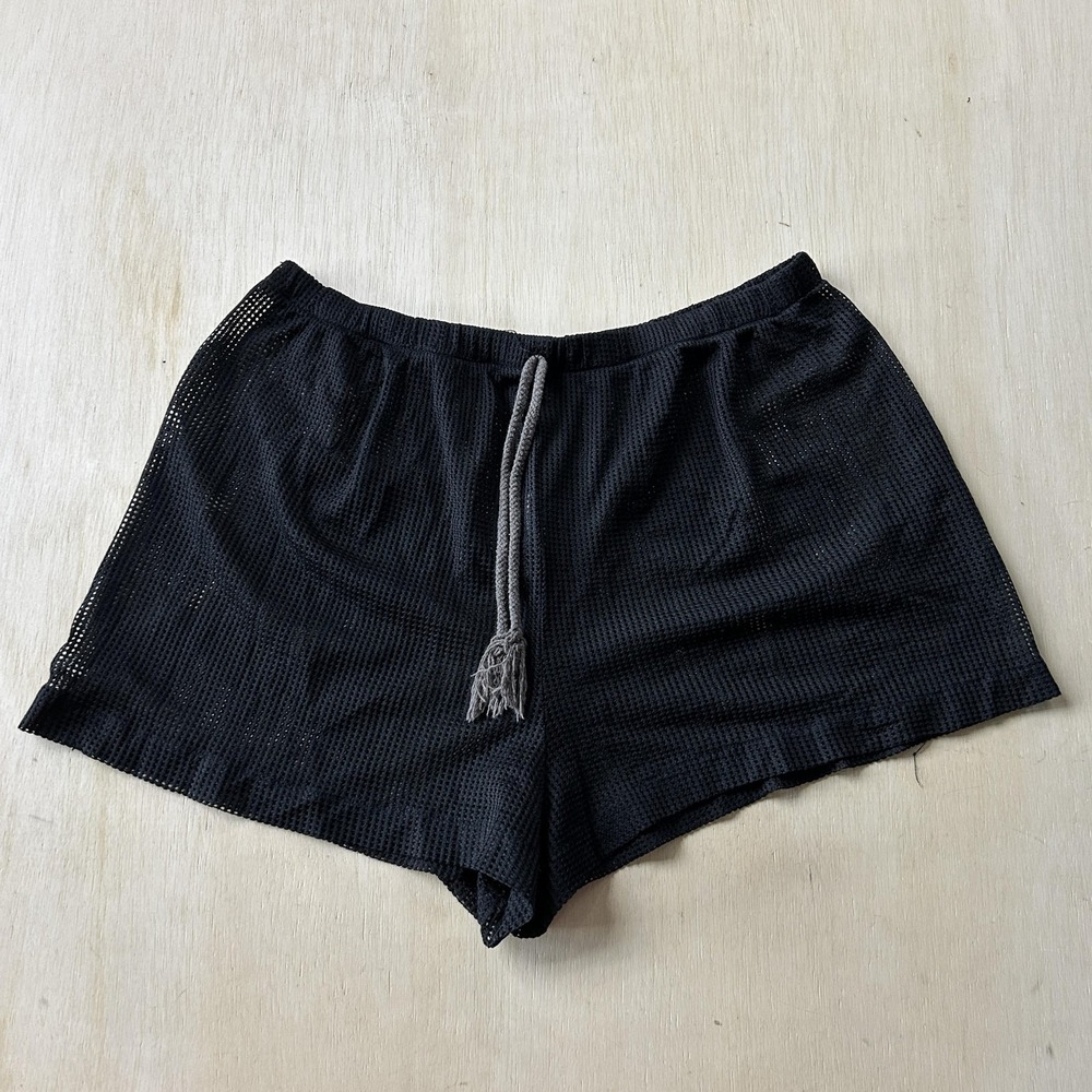 Vintage Mesh Micro Mini Shorts Basic Editions Womens Large Black 2" Drawstring